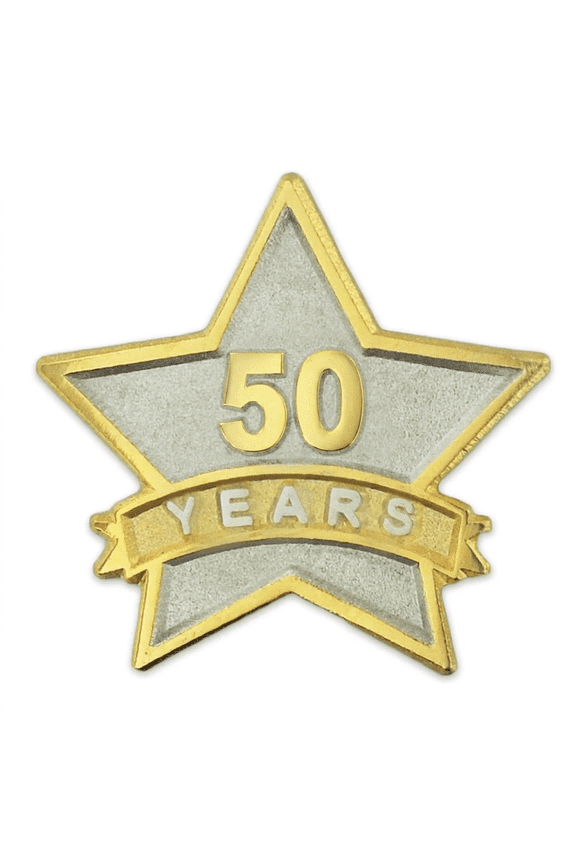 50 Year Service Award STAR Lapel Pin  Gold & Silver Plated Employee Recognition Pin for Workplace Anniversary Awards & Volunteer Appreciation - 5 Pack