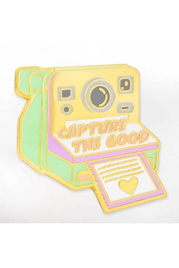 Capture The Good Polaroid Pin - Cute Pastel Enamel Inspirational Camera Lapel Pin for Backpacks, Jackets, Tote Bags, Purse, Photography Gift - 5 Pack