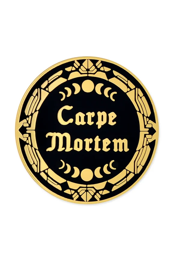 Carpe Mortem Enamel Pin – Goth Pins, Gothic Halloween Spooky, Horror Lapel Accessory, Emo Punk Style Backpack, Hat, Bags, Cool Decorative Dark Latin Quote Accessories - 5 Pack