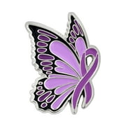 PinMart Domestic Violence Awareness Butterfly Purple Ribbon Enamel Lapel Pin - Purple Awareness Ribbon Lapel Pin for Men and Women - Nickel Plated Enamel, Single or Bulk Pack