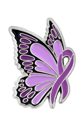 Domestic Violence Awareness Butterfly Purple Ribbon Enamel Lapel Pin - Purple Awareness Ribbon Lapel Pin for Men and Women - Nickel Plated Enamel, Single or Bulk Pack