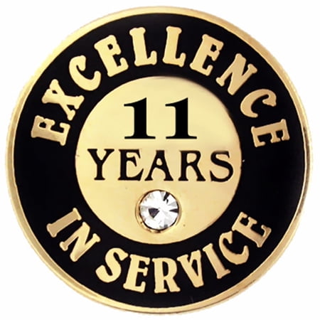 PinMart Gold Plated Excellence in Service Year Award Lapel Pin – Metal Enamel Workplace Reward Pin w/Rhinestone – 1-60 Years Pins for Long Standing Employees