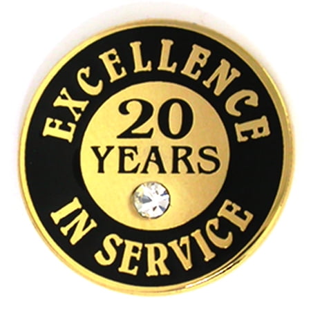 PinMart Gold Plated Excellence in Service Year Award Lapel Pin â Metal Enamel Workplace Reward Pin w/Rhinestone â 1-60 Years Pins for Long Standing Employees