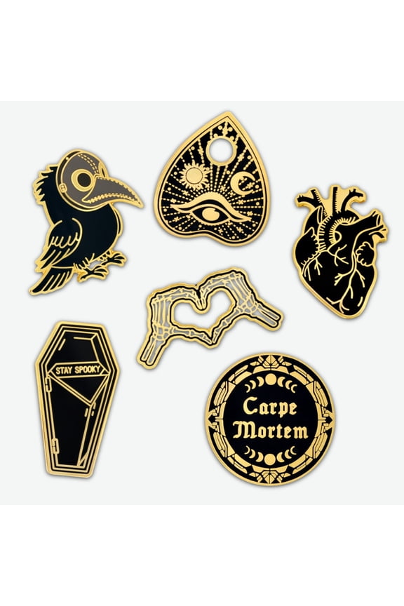 Gothic Enamel Pin Set  Goth Halloween Spooky Horror Lapel Accessories, Occult Emo Punk Backpack Hat & Bag Decorative Gothic Accessory Set, 6 Piece