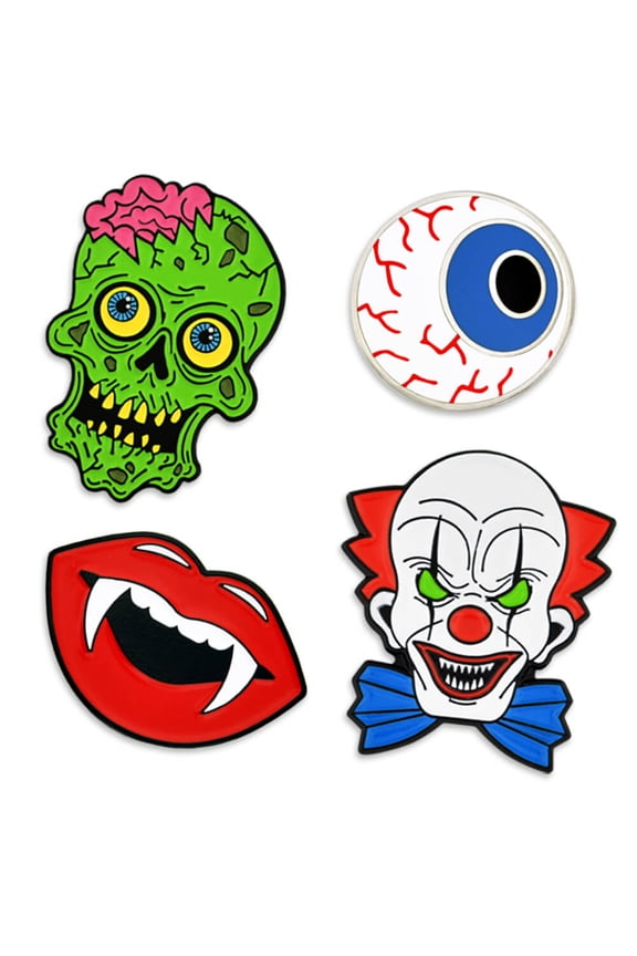 Halloween Horror Clown Zombie Fangs Eyeball Holiday Enamel Lapel Pin Set