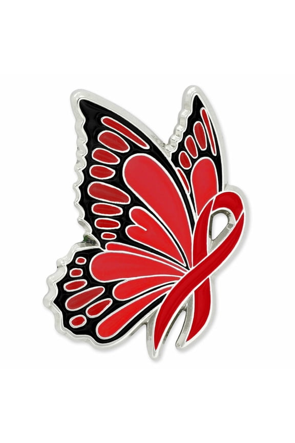 Heart Disease Awareness Enamel Lapel Pin  Nickel Plated Ribbon Pin