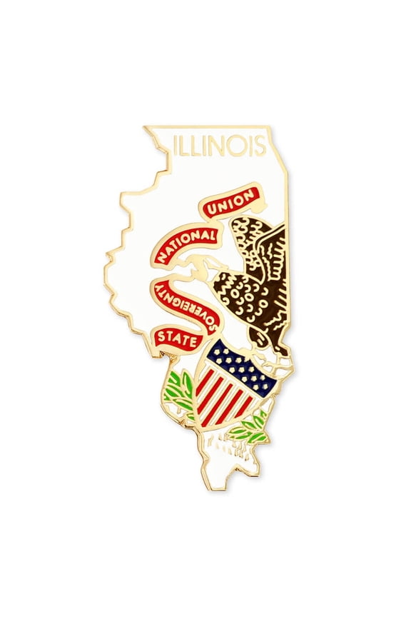 Illinois Shape Flag Enamel Pins - Gold Plated US State Lapel Pins - 10 Pack