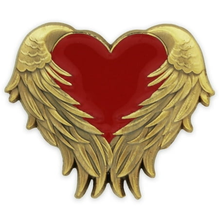 PinMart Metal Antique Gold Angel Wings Button Pin, Red, 1-Piece
