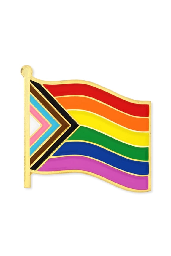 Progress Pride Flag Lapel Pin with Gold Finish and Soft Enamel, LGBTQ+ Equality Ally Rainbow Badge for Jackets, Hats, Backpacks and Lanyards - 25 Pack