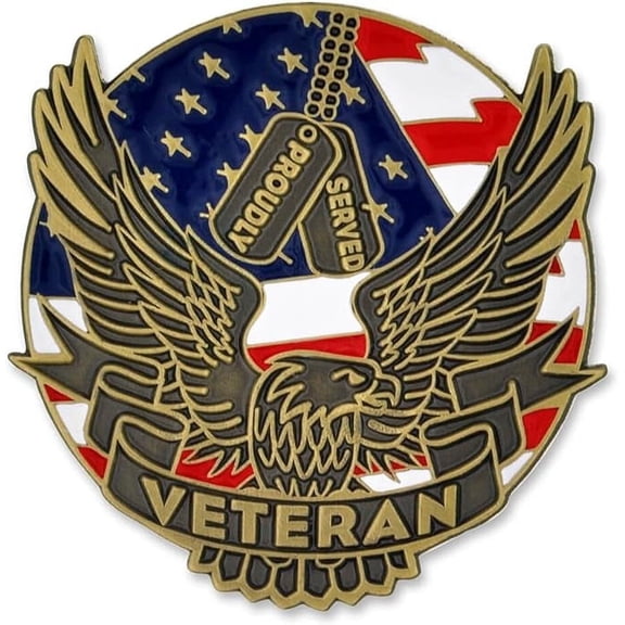 PinMart Proudly Served Veteran Pin – Patriotic American Lapel or Hat Pin – Proud to be Retired Army, Navy, Air Force or Marine Corps – Gold Plated Pin with Secure Clutch Back - Single or Bulk Pack