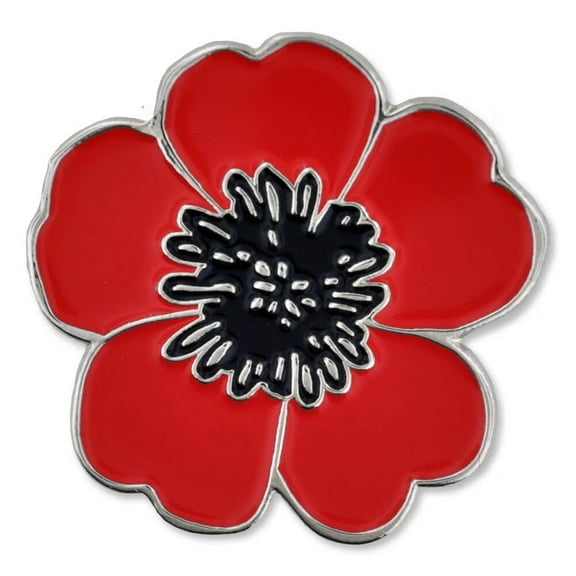 PinMart Red and Black Poppy Flower Remembrance Memorial Day Enamel Lapel Pin - Nickel Plated Enamel, Single or Bulk Pack