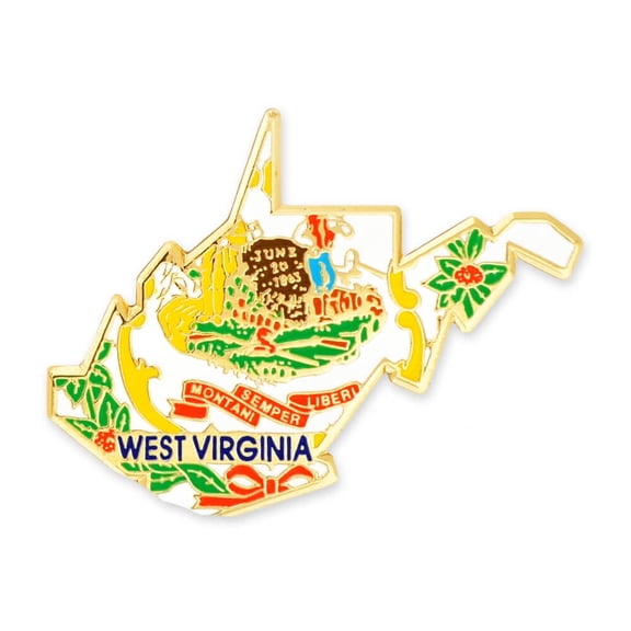 PinMart West Virginia Shape Flag Enamel Pins – Gold Plated US State Lapel Pins - 50 Pack