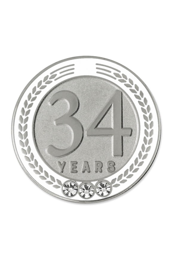 's 34 Years of Service Award Employee Recognition Gift Lapel Pin - White