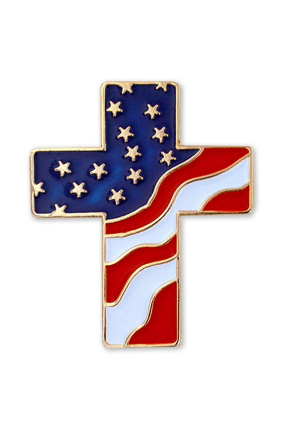 's American Flag Cross Patriotic Enamel Lapel Pin with Magnetic Back