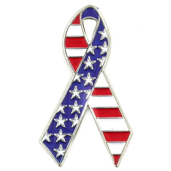 PinMart's American Flag Stars and Stripes Awareness Ribbon Enamel Lapel Pin