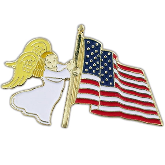 PinMart's American Flag Waving Patriotic Religious Spiritual Angel Lapel Pin