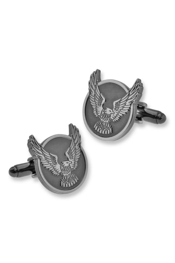 's Antique Nickel Polished Eagle Cufflinks Set