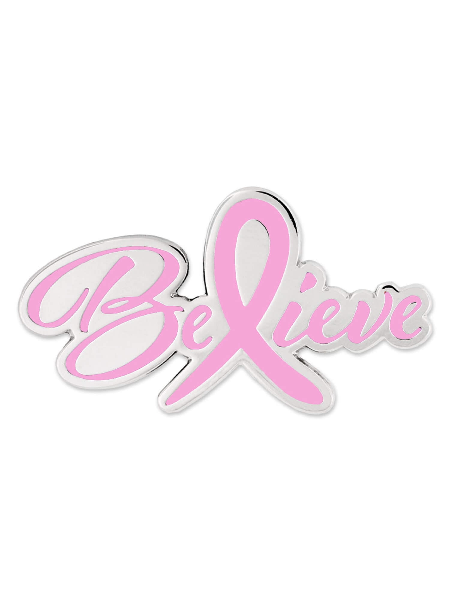 Pinmarts Believe Pink Breast Cancer Awareness Ribbon Enamel Lapel Pin