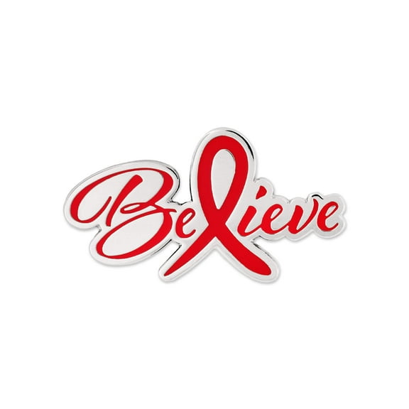 PinMart's Believe Red Awareness Ribbon Enamel Lapel Pin