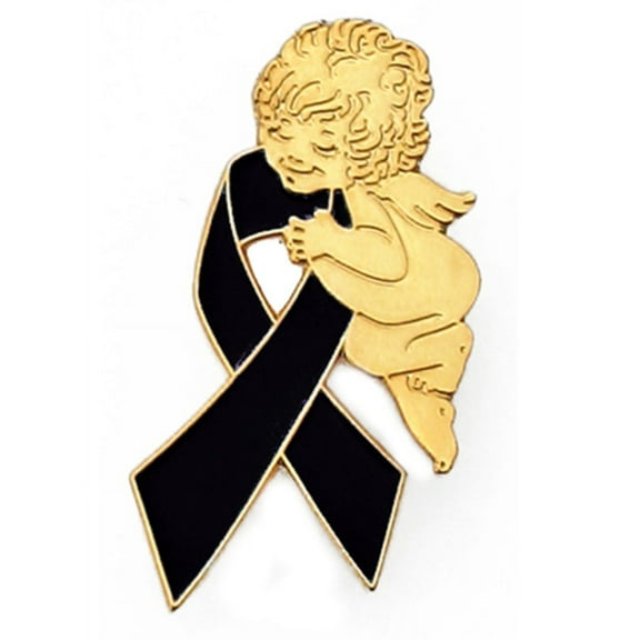 PinMart's Black Awareness Ribbon Religious Spiritual Angel Enamel Lapel Pin