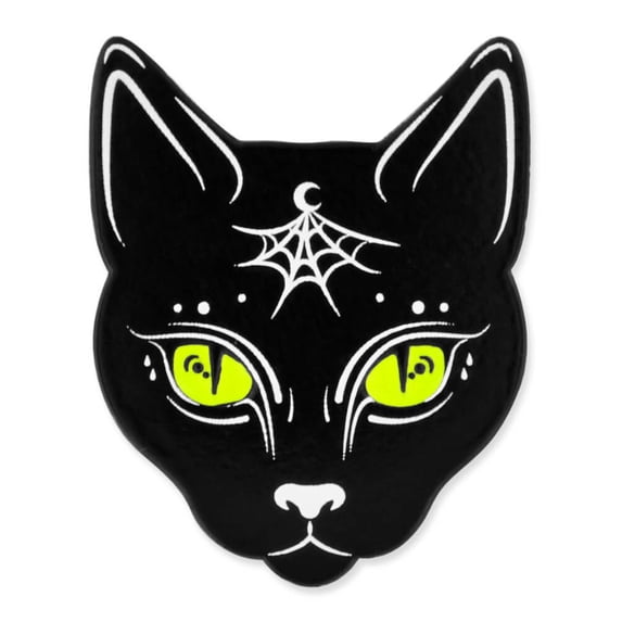 PinMart's Black Cat w/ Moon and Spider Web Halloween Enamel Lapel Pin