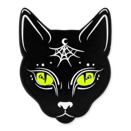 PinMart's Black Cat w/ Moon and Spider Web Halloween Enamel Lapel Pin