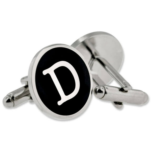 PinMart's Black & Silver Alphabet Letter Initial Cufflink Set w/ Gift Box A- Z
