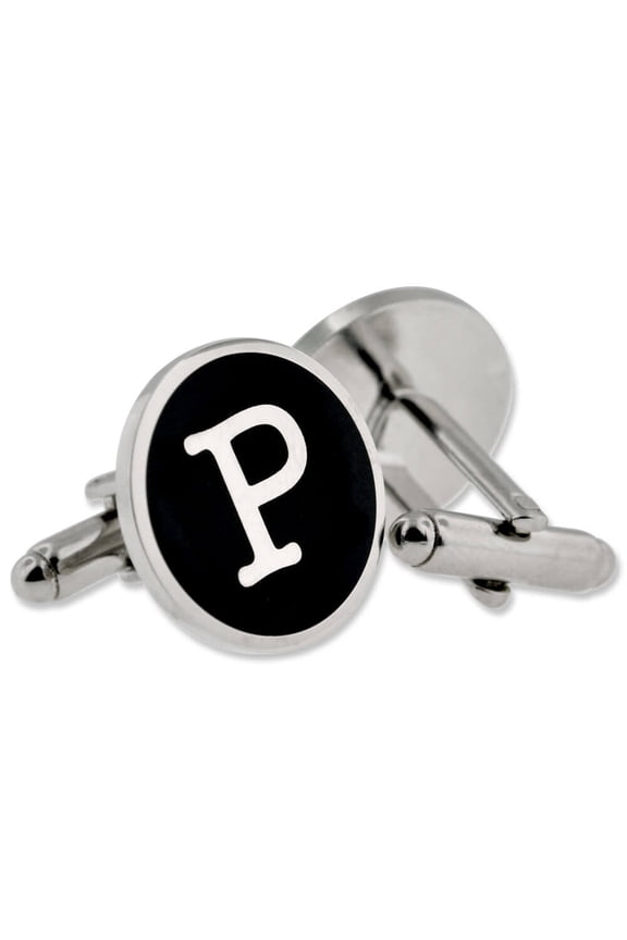 's Black & Silver Alphabet Letter Initial Cufflink Set w/ Gift Box A- Z