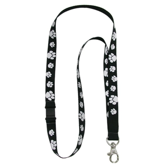 PinMart's Black and White Paw Print School Mascot Lanyard w/ Safety Release
