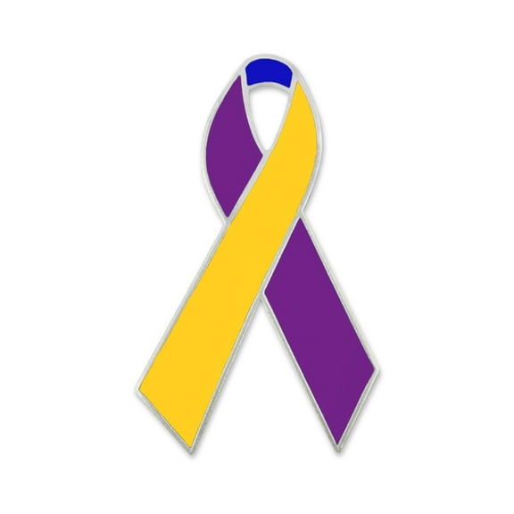PinMart's Bladder Cancer Awareness Blue Purple and Yellow Ribbon Lapel Pin - Unisex Awareness Pins for Teens and Adults