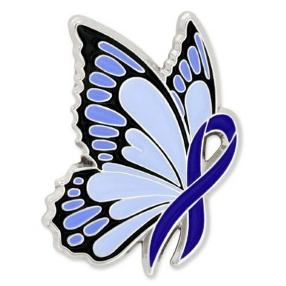 PinMart's Blue Ribbon Butterfly Pin - Awareness Ribbon Enamel Pin