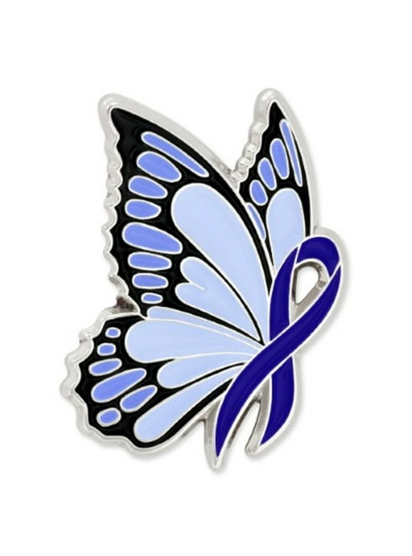 PinMart's Blue Ribbon Butterfly Pin - Awareness Ribbon Enamel Pin