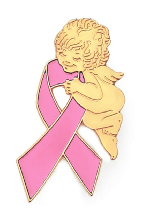 's Breast Cancer Awareness Pink Ribbon Angel Enamel Lapel Pin