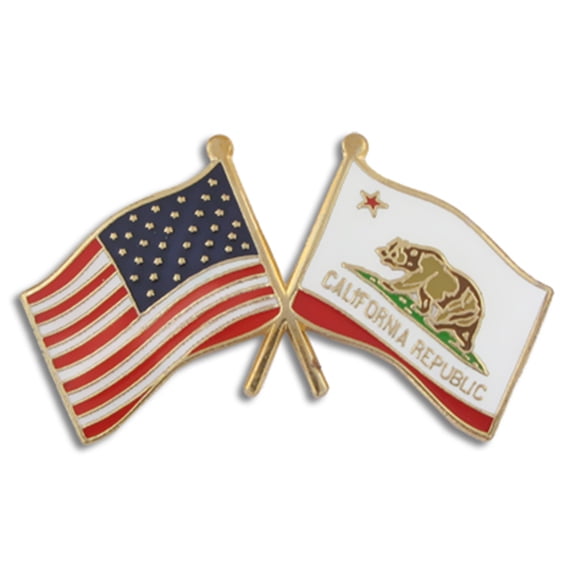 PinMart's California and USA Crossed Friendship Flag Enamel Lapel Pin