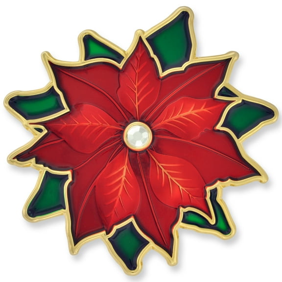 PinMart's Christmas Poinsettia Rhinestone X-Mas Holiday Enamel Brooch Pin
