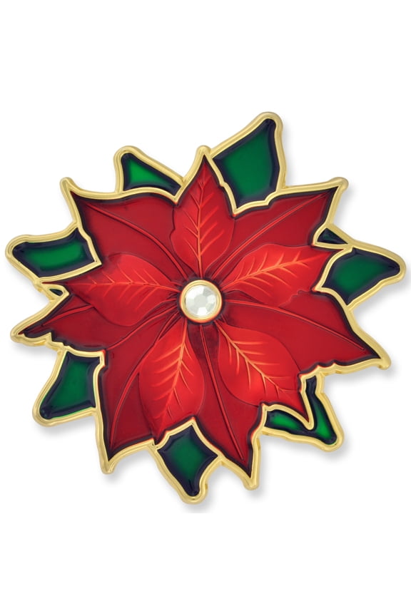 's Christmas Poinsettia Rhinestone X-Mas Holiday Enamel Brooch Pin