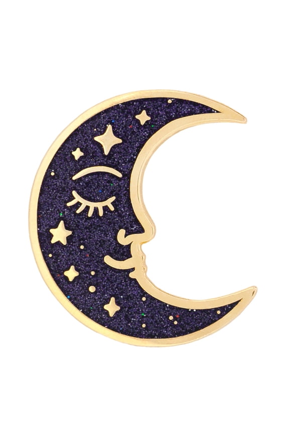 's Crescent Moon Face Lapel Pin  Glitter Night Sky Enamel Accessory with Gold Plating, Cute Aesthetic Hat Accent for Backpacks Bags Jackets and Celestial Style Collectors - 25 Pack