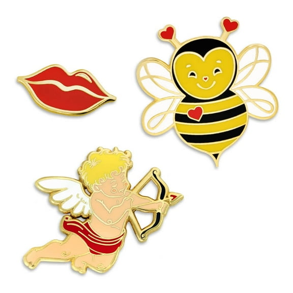 PinMart's Cupid Love Bee Red Lips Sweetest Valentine's Day Enamel Lapel Pin Set
