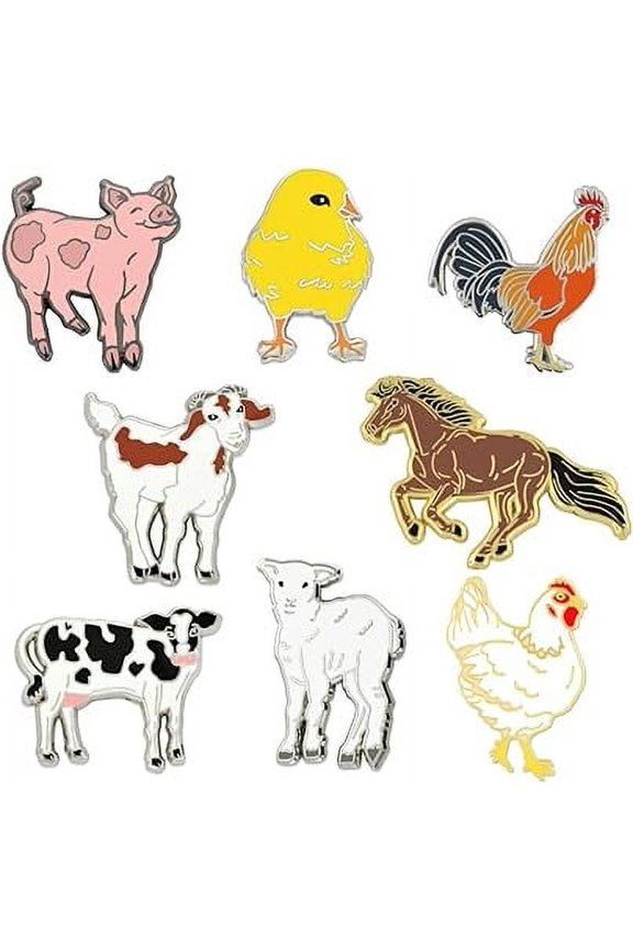 's Cute Farm Animal Enamel Lapel Pin Set Gift