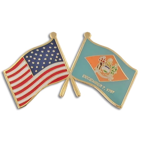 PinMart's Delaware and USA Crossed Friendship Flag Enamel Lapel Pin