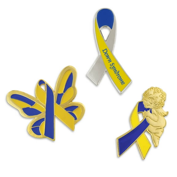 PinMart's Down Syndrome Awareness Ribbon Butterfly Enamel Lapel Pin Set