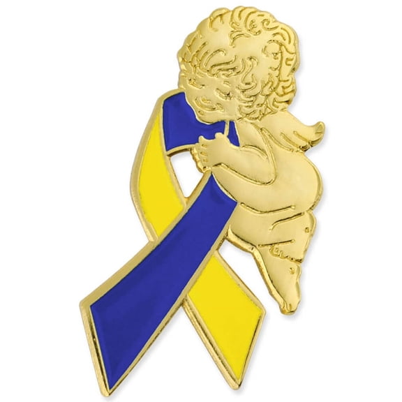 PinMart's Down Syndrome Awareness Ribbon Gold Angel Enamel Lapel Pin - Unisex Lapel Pin for Teens and Adults