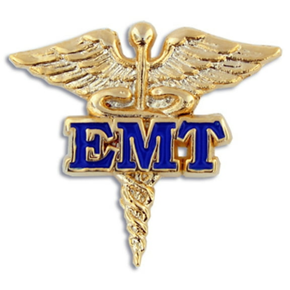 PinMart's EMT Caduceus Gold and Blue Medical Enamel Lapel Pin
