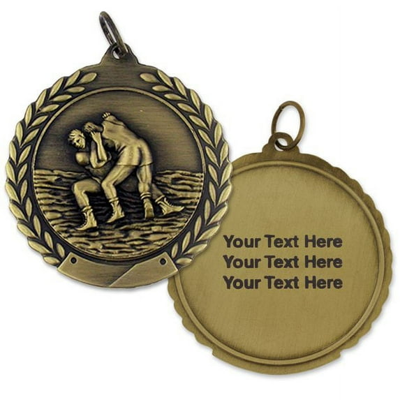PinMart's Engravable Personalized Wrestling Sports Medal 1st Place- Gold