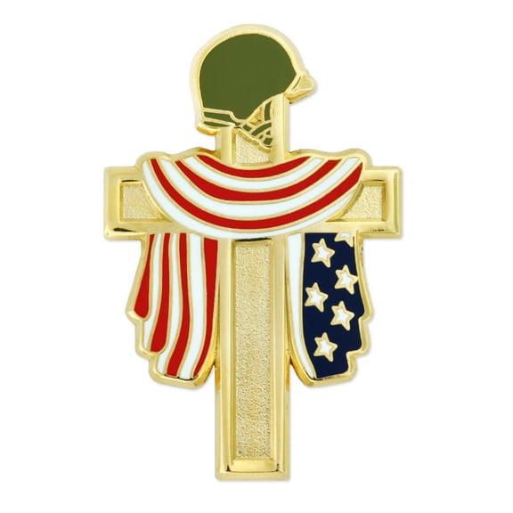 PinMart's Fallen Heroes Gold Cross American Flag Military Veteran Lapel Pin - 25 Pack