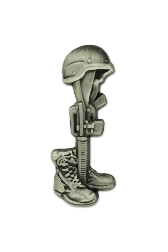 's Final Tribute Battle Cross Fallen Soldier Silver Lapel Pin