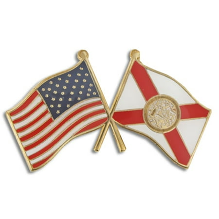 PinMart's Florida and USA Crossed Friendship Flag Enamel Lapel Pin