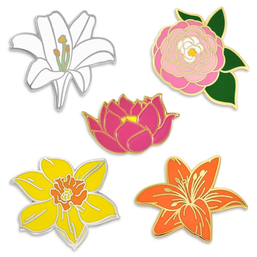 Flower Pin Rolimons PinMart Flower Enamel Lapel Pin Set - Peony, Lotus, Lily, Daffodil ...