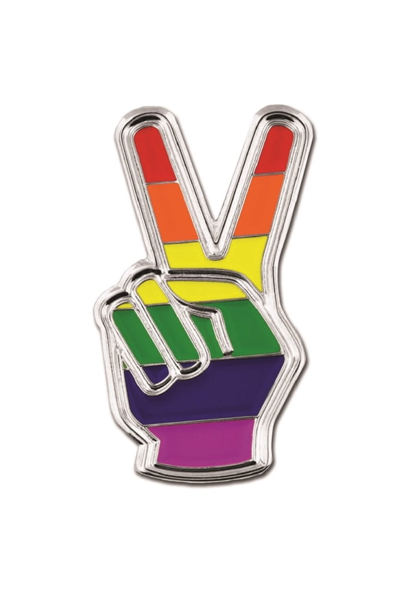 's Gay Pride Peace Sign Finger LGBT Enamel Lapel Pin