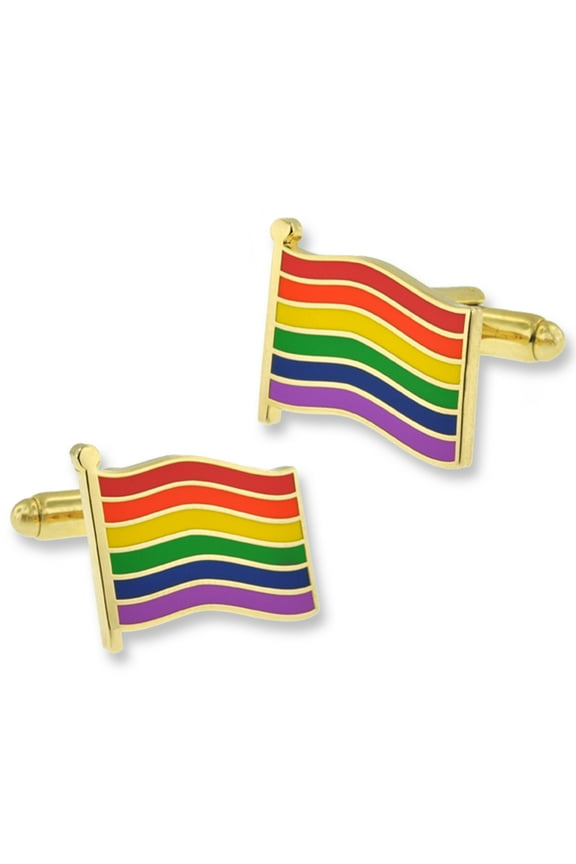 's Gay Pride Rainbow Flag Gold Cufflink Set